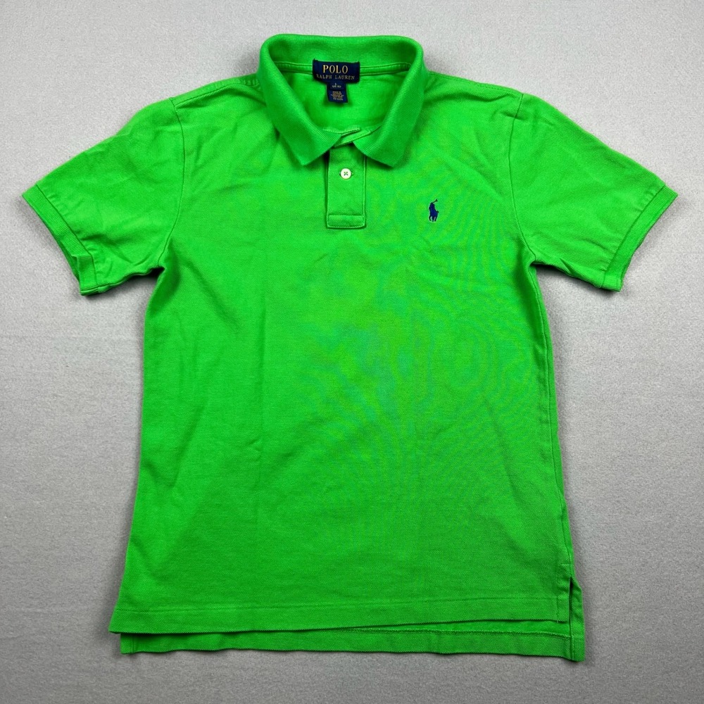 Polo Ralph Lauren Boys Large 14-16 Green Short Sleeve Pique Polo Shirt Pony Logo